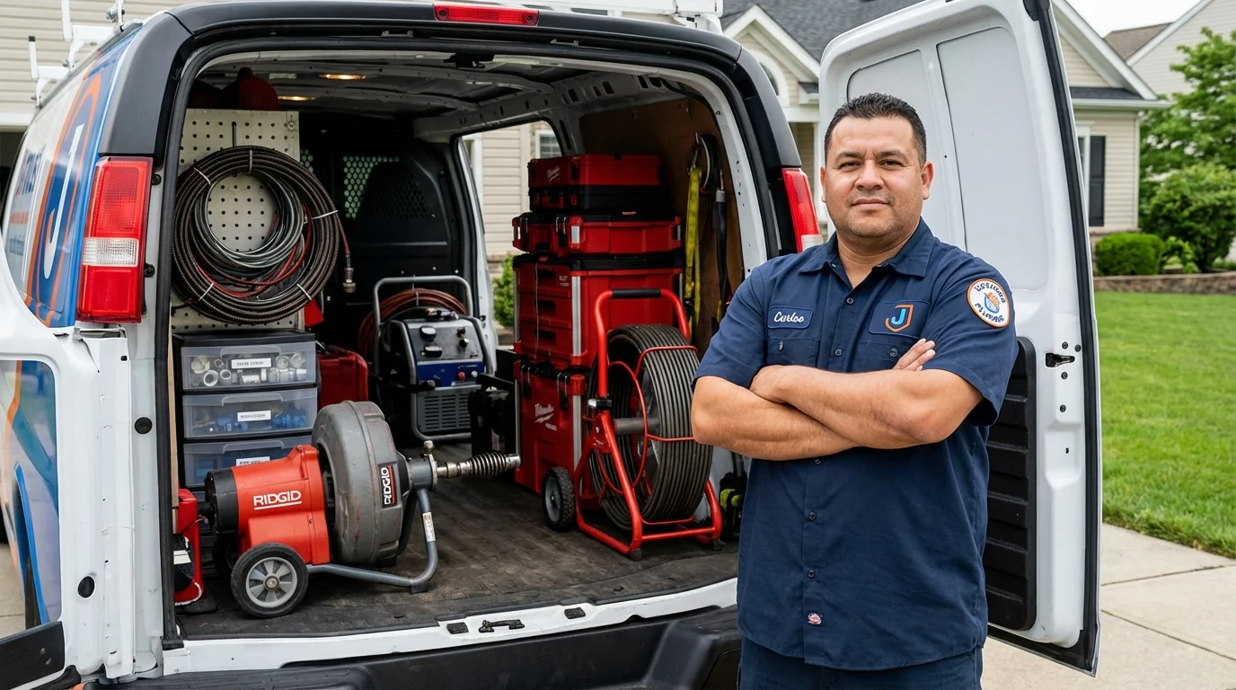Professional drain cleaning equipment and Johns Plumbing LLC plumber in Claude