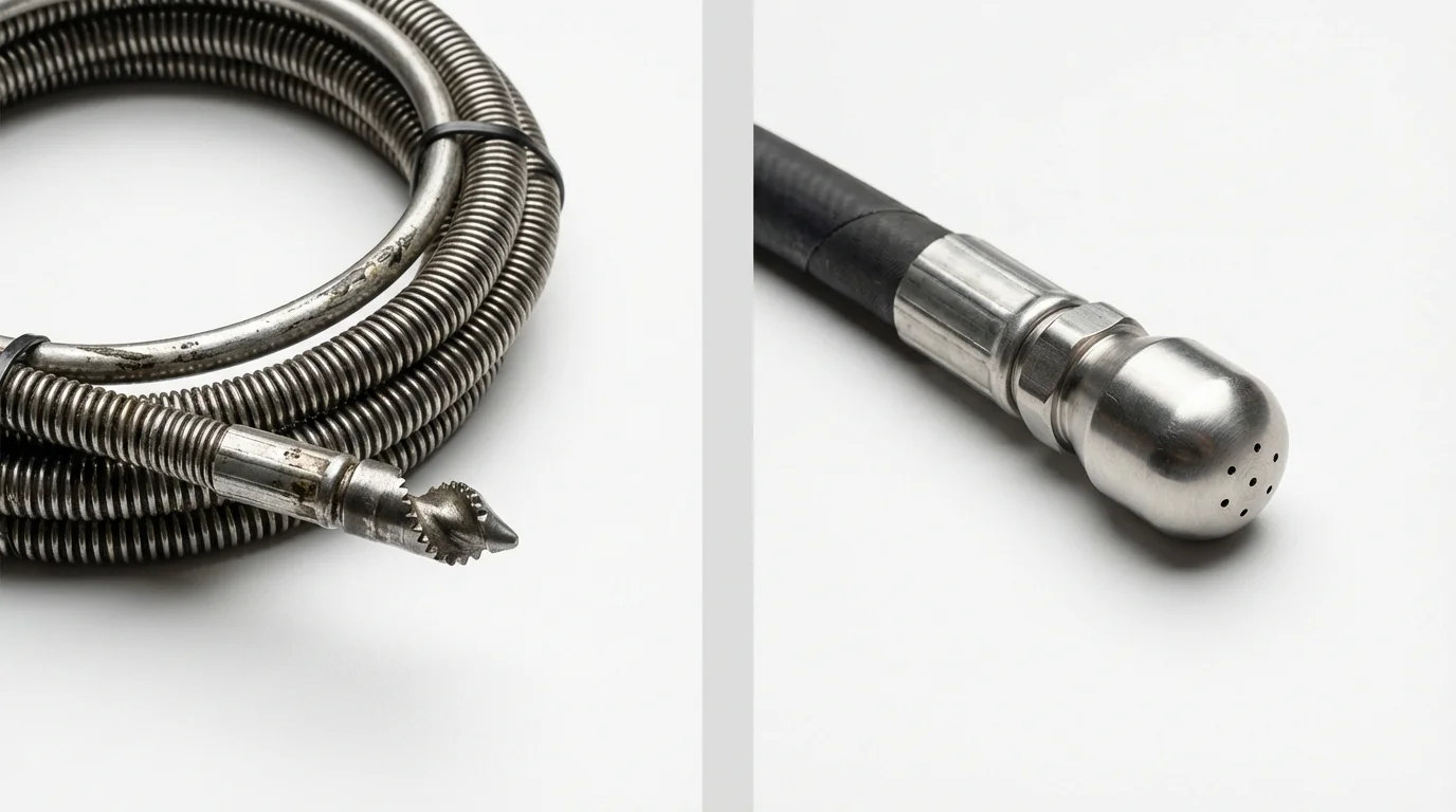 Drain snake cable and hydro jetting nozzle used for drain cleaning in Claude, TX