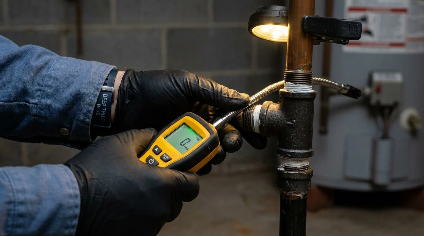 Gas leak detection with electronic sniffer by Johns Plumbing LLC in Claude