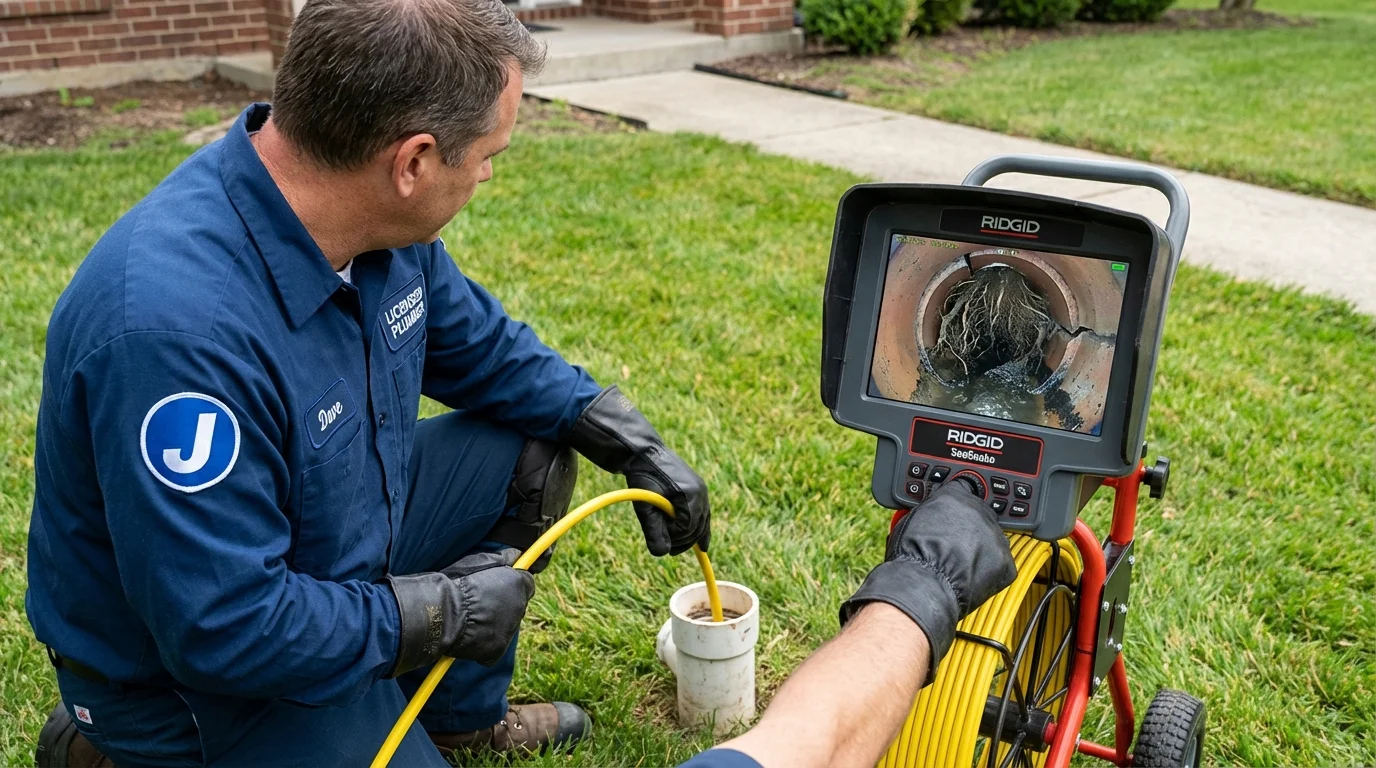 Sewer camera inspection being performed by Johns Plumbing LLC in Claude