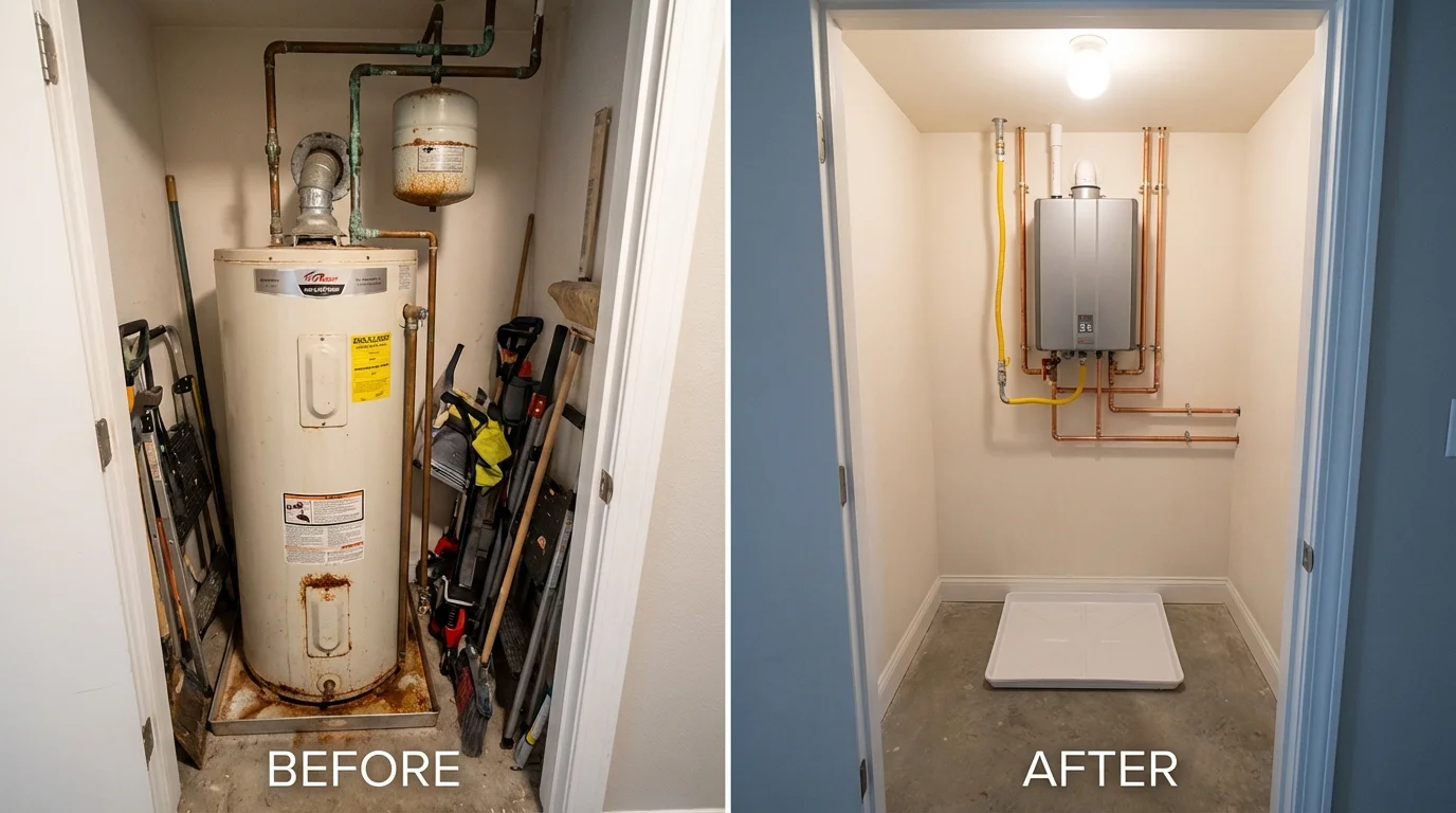 Tank water heater versus wall-mounted tankless unit comparison for Claude, TX homeowners