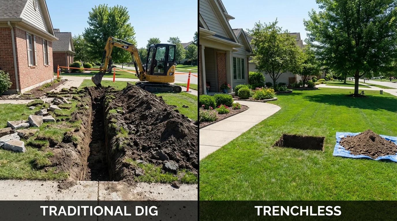 Trenchless sewer repair with minimal yard damage versus traditional excavation in Claude, TX